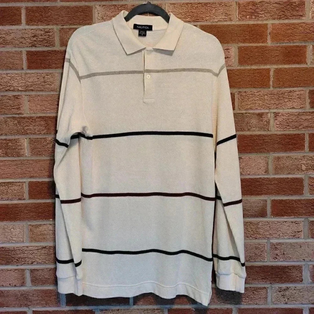 Nautica Pull Over Shirt Men's Size Small Striped Ivory New with Tags Long Sleeve